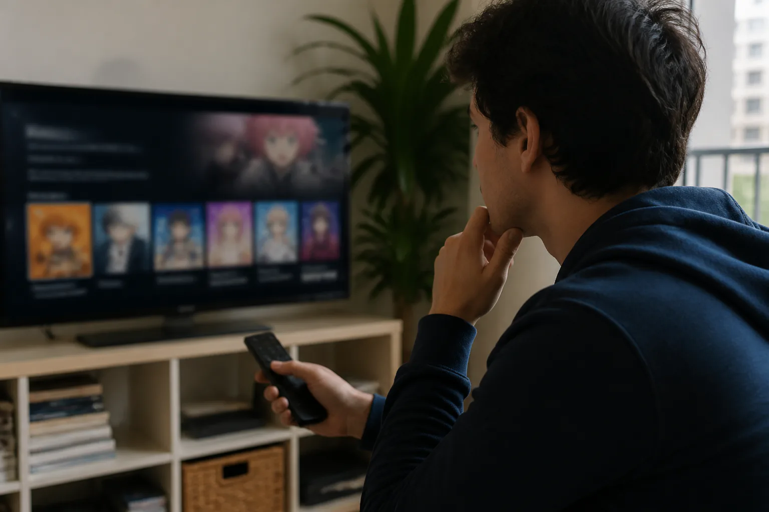 Person choosing a show on television