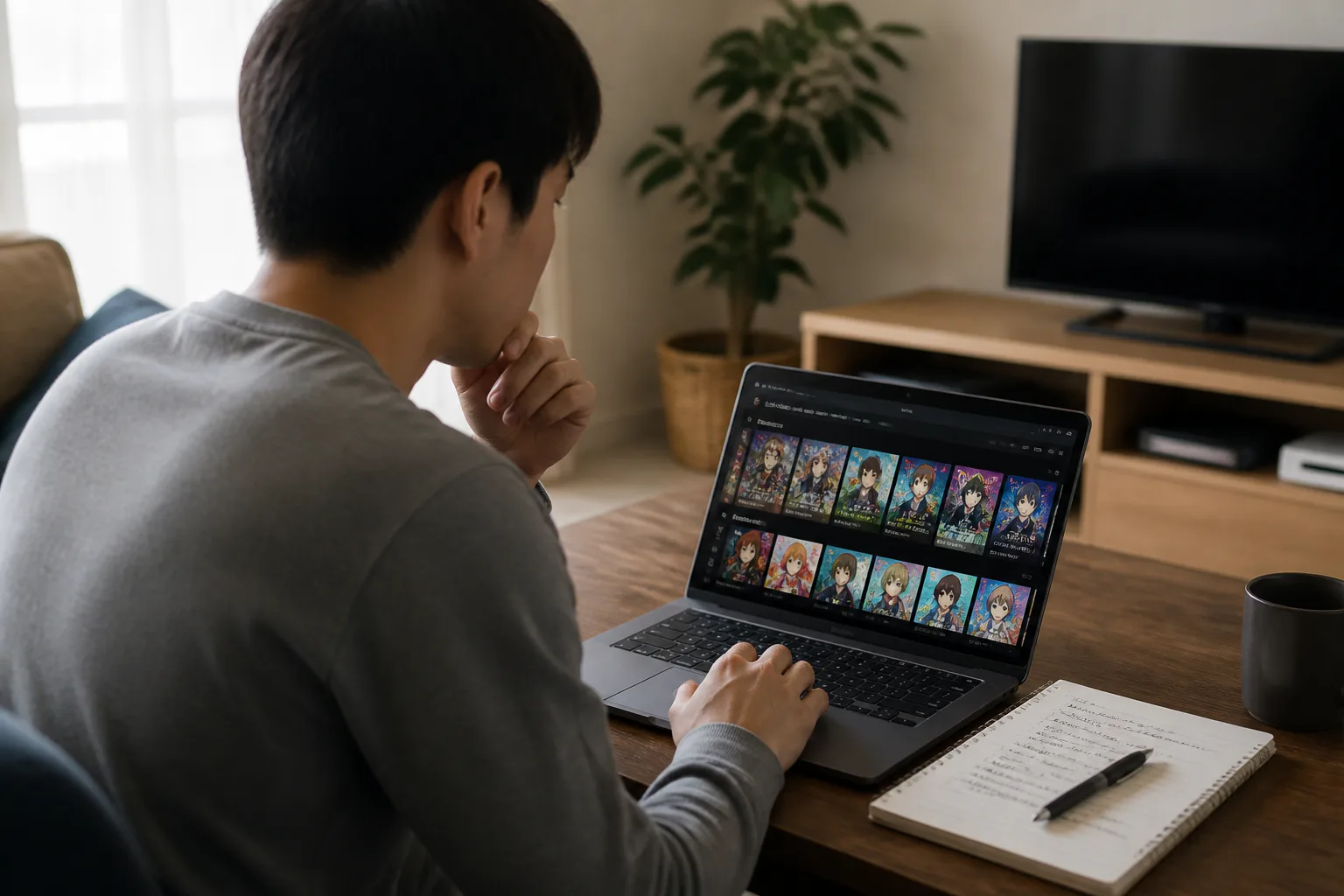 Person browsing anime on a laptop